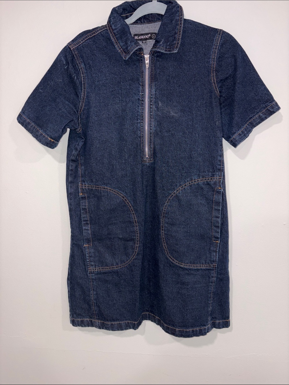 Blank NYC Women’s Navy Denim Short-Sleeve Zip Front Dress